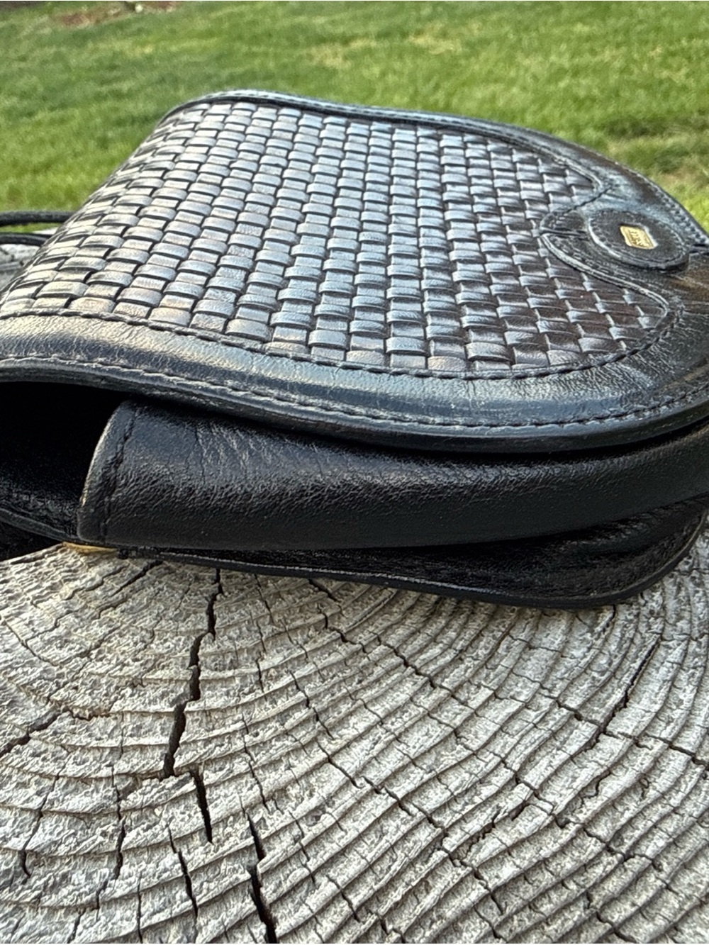 Vtg Bally Woven Leather Shoulder Bag in black- Classic Women's Handbag - Picture 9 of 16
